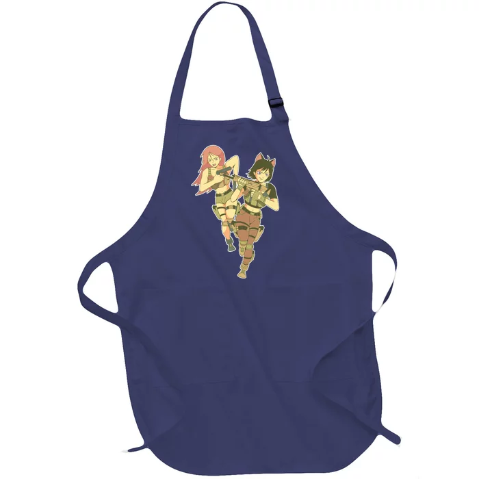 Anime Girl Soldiers Full-Length Apron With Pocket