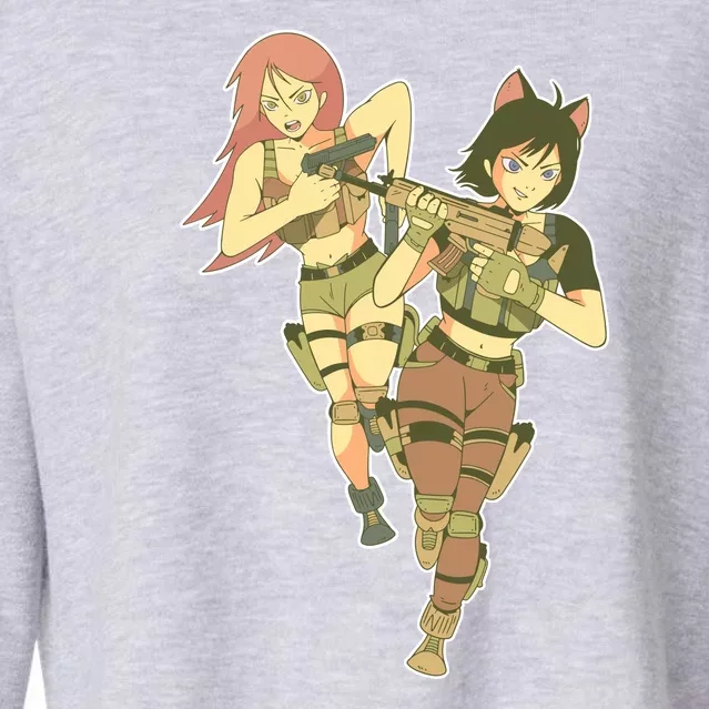 Anime Girl Soldiers Cropped Pullover Crew