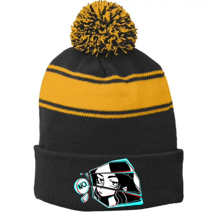 Anime No Eyes Broken Glass Stripe Pom Pom Beanie