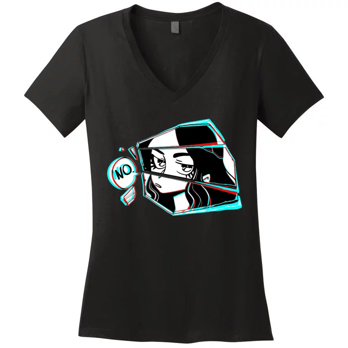 Anime No Eyes Broken Glass Women's V-Neck T-Shirt