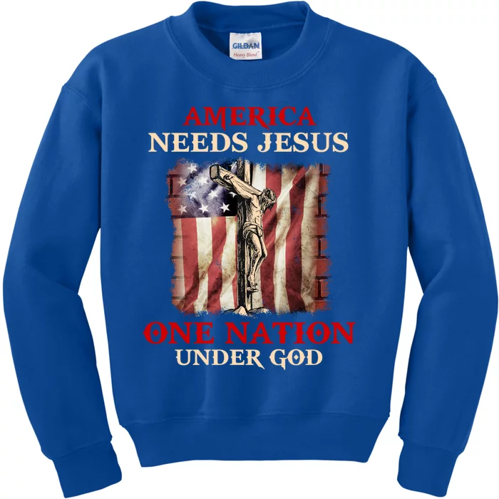 America Needs Jesus One Nation Under God American Flag Gift Kids Sweatshirt