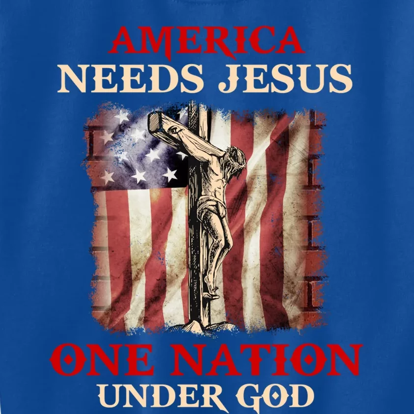 America Needs Jesus One Nation Under God American Flag Gift Kids Sweatshirt