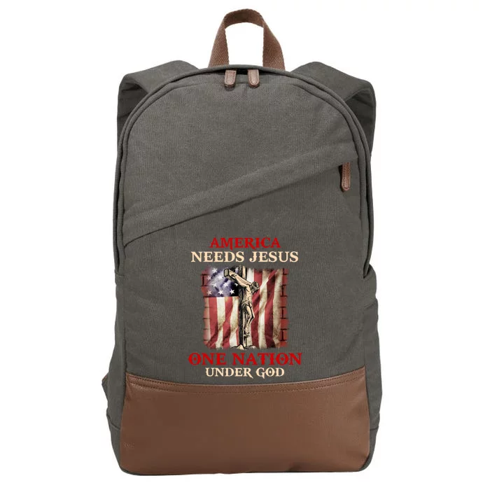 America Needs Jesus One Nation Under God American Flag Gift Cotton Canvas Backpack