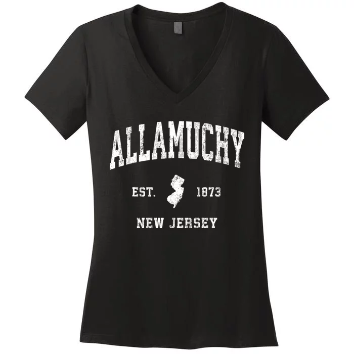 Allamuchy New Jersey Nj Vintage Athletic Sports Women's V-Neck T-Shirt