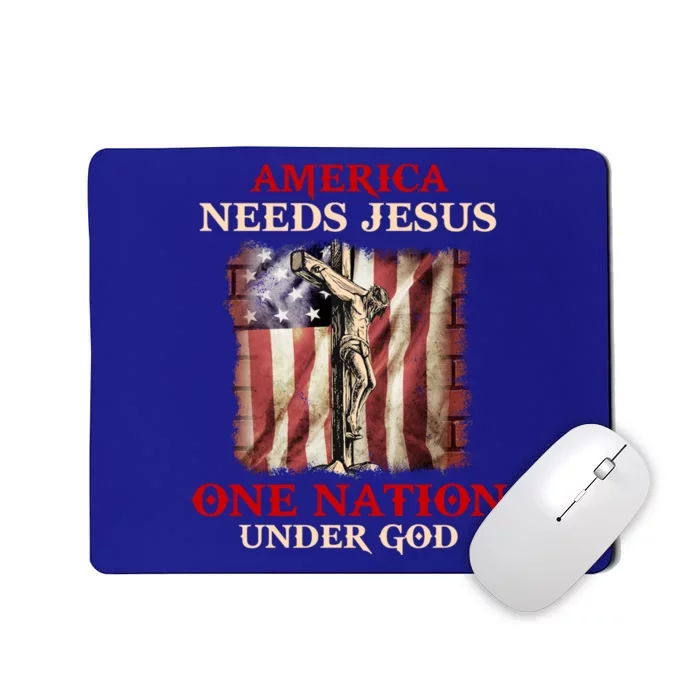 America Needs Jesus One Nation Under God American Flag Gift Mousepad