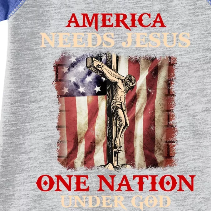 America Needs Jesus One Nation Under God American Flag Gift Infant Baby Jersey Bodysuit