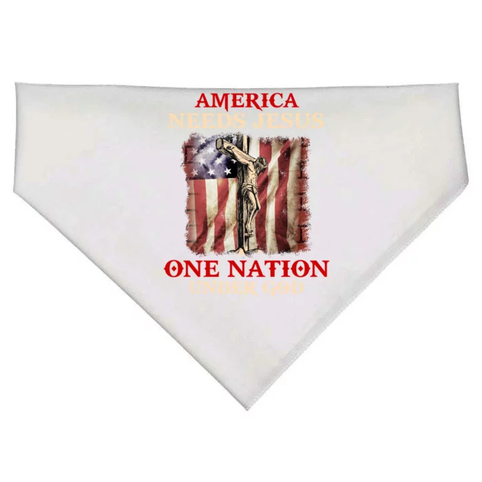 America Needs Jesus One Nation Under God American Flag Gift USA-Made Doggie Bandana