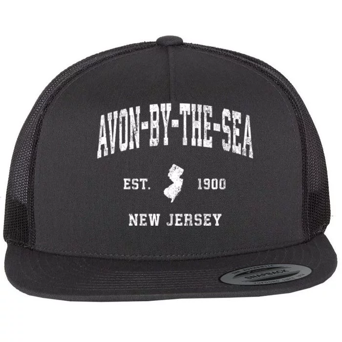 Avonbythesea New Jersey Nj Vintage Athletic Sports Flat Bill Trucker Hat