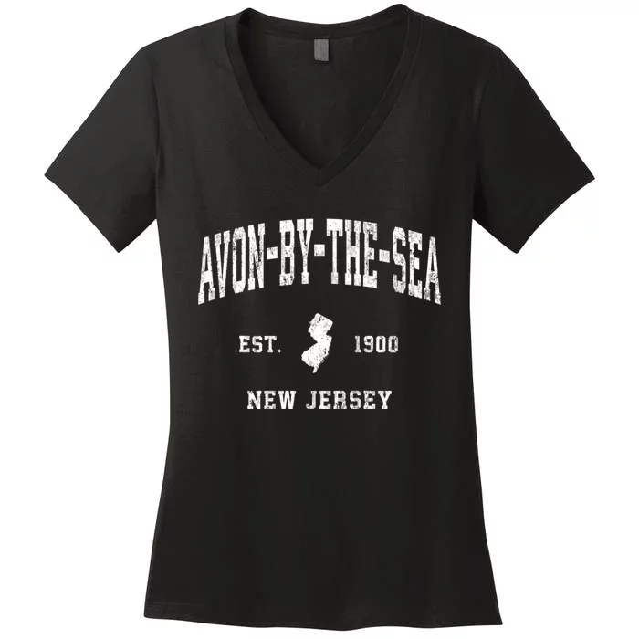 Avonbythesea New Jersey Nj Vintage Athletic Sports Women's V-Neck T-Shirt