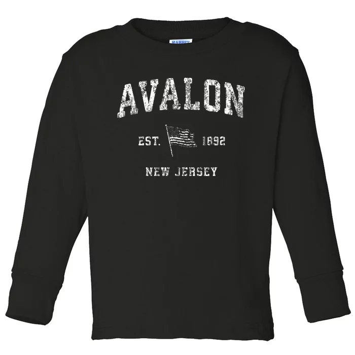 Avalon New Jersey Nj Vintage Us Flag Sports Toddler Long Sleeve Shirt