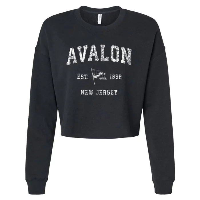 Avalon New Jersey Nj Vintage Us Flag Sports Cropped Pullover Crew