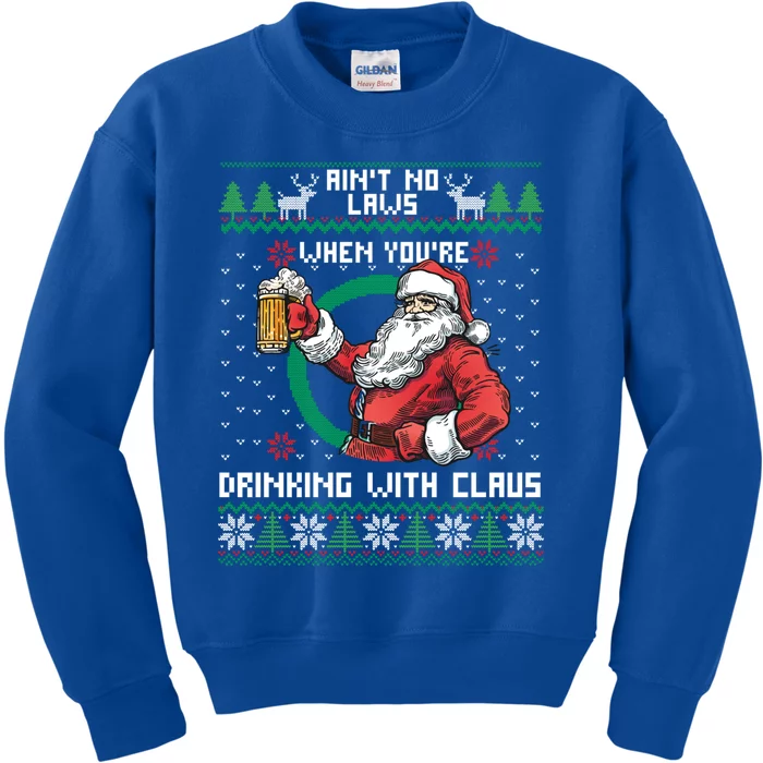 Aint No Laws When YouRe Ing With Claus Funny Christmas Cool Gift Gift Kids Sweatshirt