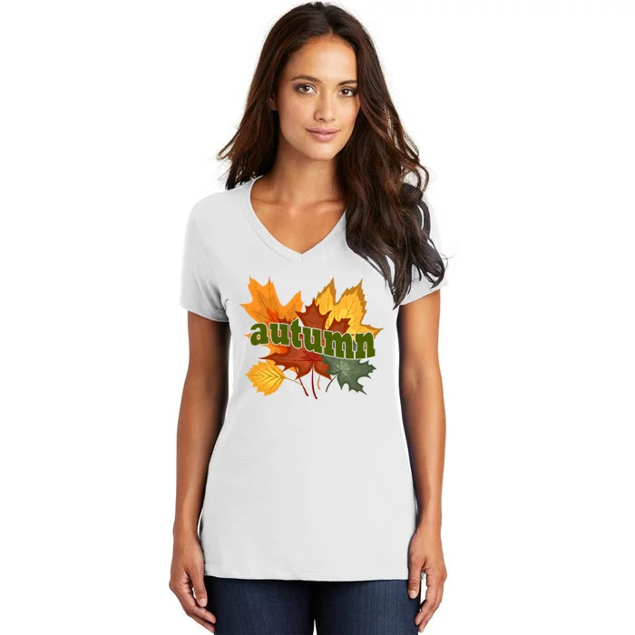 Autumn Nature Leaves Women's V-Neck T-Shirt