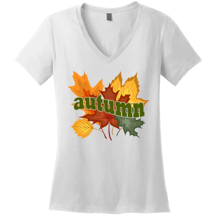 Autumn Nature Leaves Women's V-Neck T-Shirt