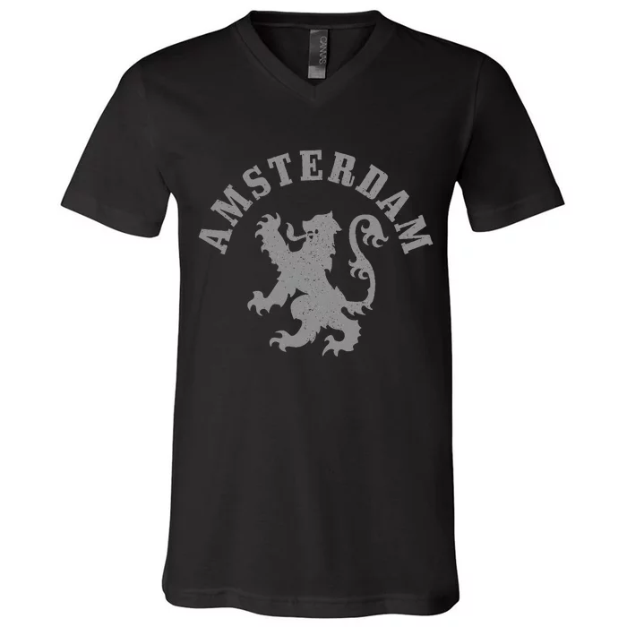 Amsterdam Netherlands Lion Dutch Holland Vintage Amsterdam V-Neck T-Shirt