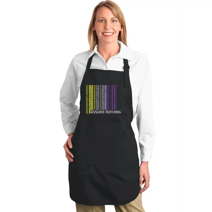 Assume Nothing Non Binary Flag Genderqueer Lgbtqia Pride Full-Length Apron With Pocket