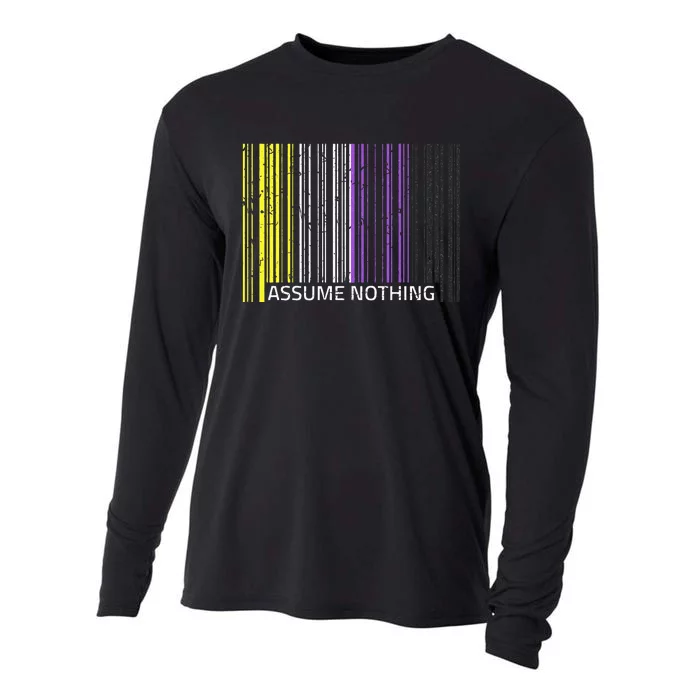 Assume Nothing Non Binary Flag Genderqueer Lgbtqia Pride Cooling Performance Long Sleeve Crew