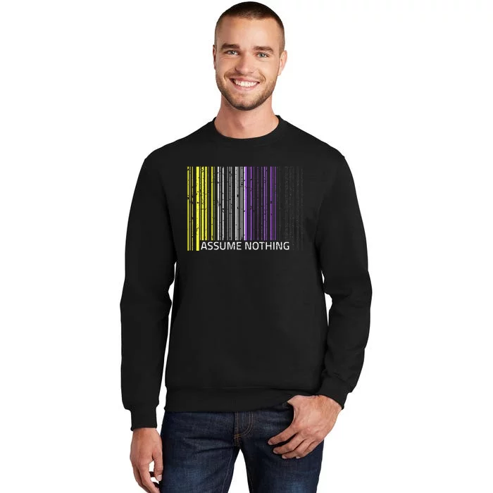 Assume Nothing Non Binary Flag Genderqueer Lgbtqia Pride Tall Sweatshirt