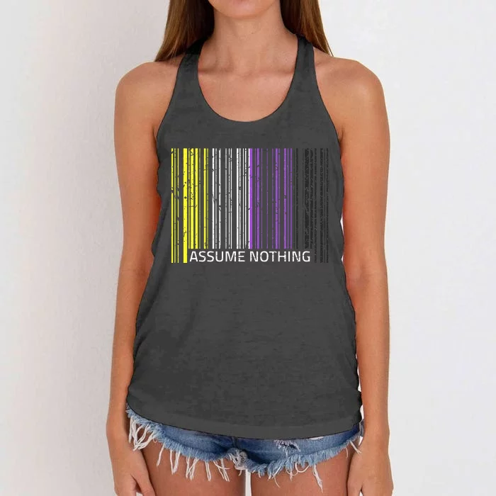 Assume Nothing Non Binary Flag Genderqueer Lgbtqia Pride Women's Knotted Racerback Tank