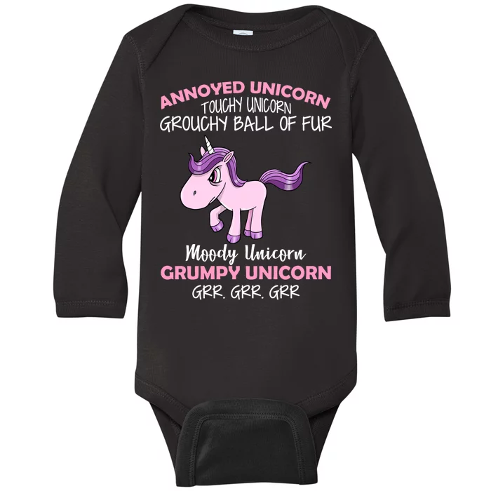 Annoyed Unicorn Funny Baby Long Sleeve Bodysuit