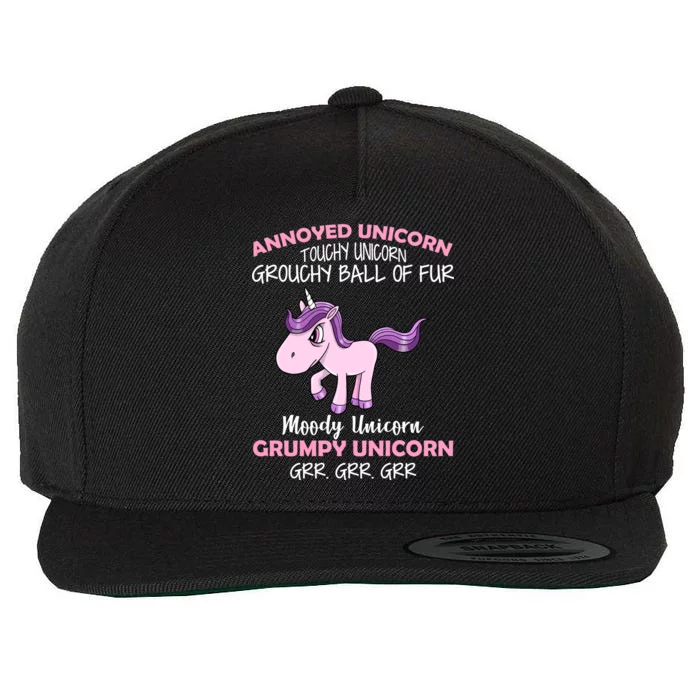 Annoyed Unicorn Funny Wool Snapback Cap