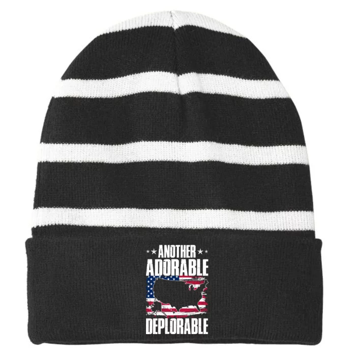 Another Adorable Deplorable Pro Trump Striped Beanie with Solid Band