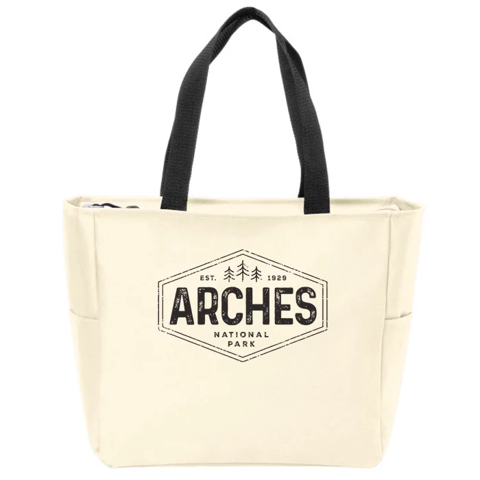 Arches National Park Utah Hiking Women Hexagon Badge Zip Tote Bag