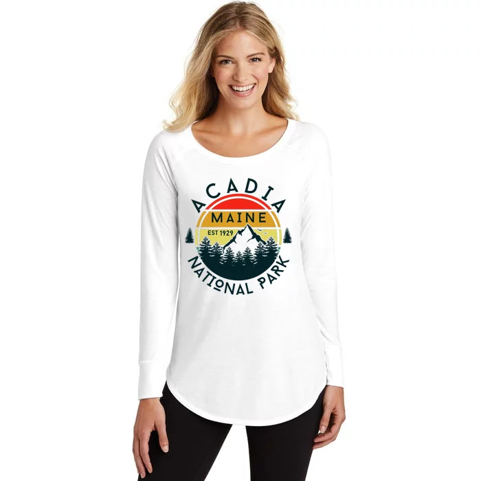 Acadia National Park Maine Mountains Nature Hiking Retro Women's Perfect Tri Tunic Long Sleeve Shirt