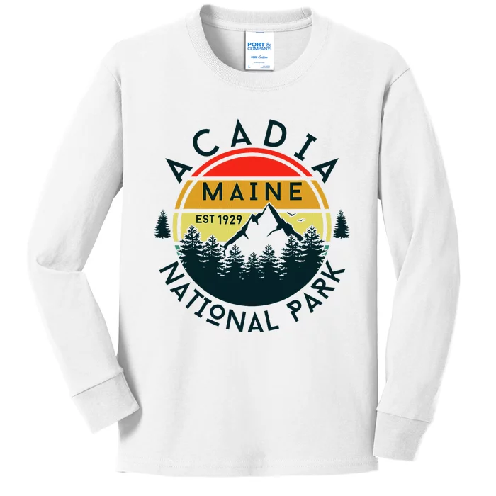 Acadia National Park Maine Mountains Nature Hiking Retro Kids Long Sleeve Shirt