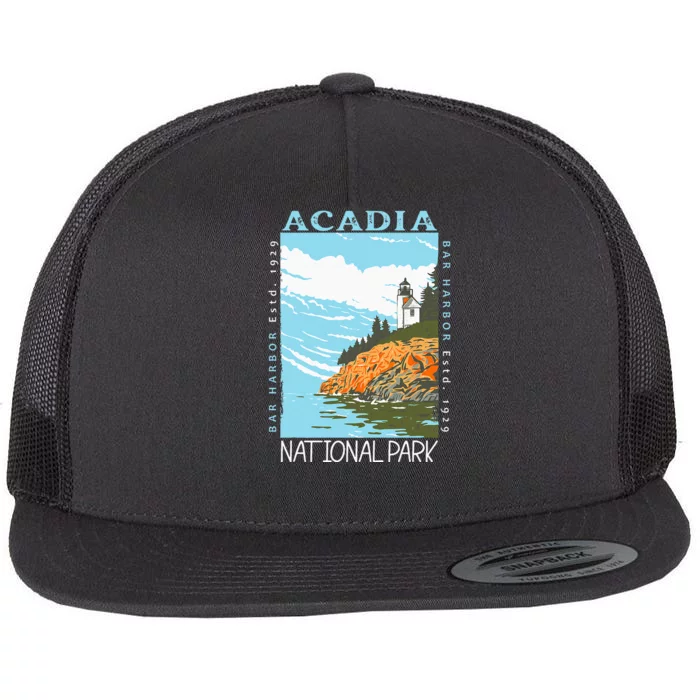 Acadia National Park Bar Harbor Maine Vintage Flat Bill Trucker Hat