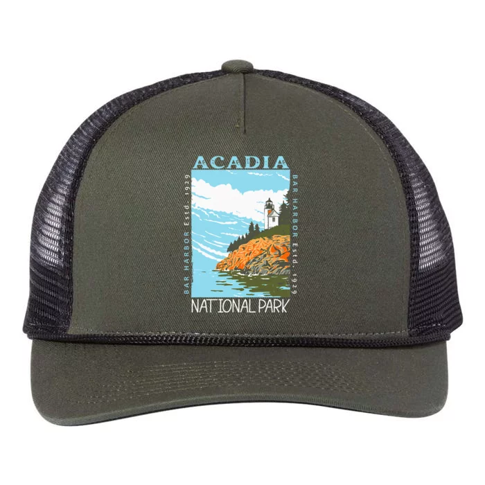 Acadia National Park Bar Harbor Maine Vintage Retro Rope Trucker Hat Cap