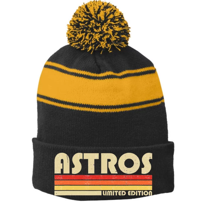 Astros Name Personalized Vintage Retro Gift Stripe Pom Pom Beanie