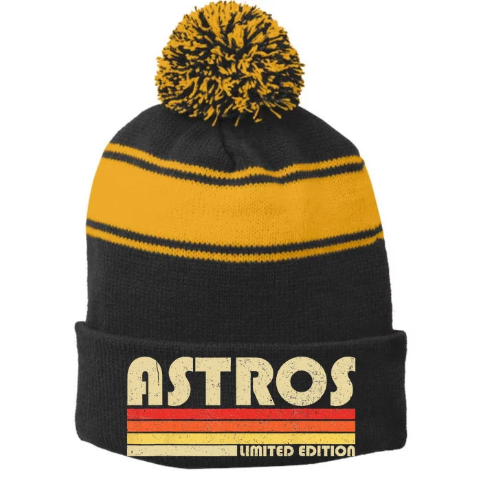 Astros Name Personalized Vintage Retro Astros Sport Name Stripe Pom Pom Beanie