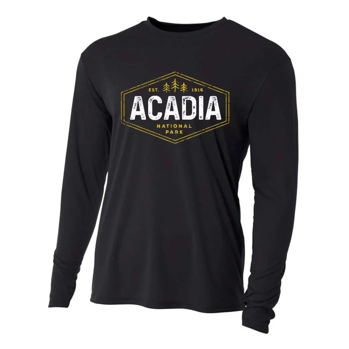 Acadia National Park Vintage Tree Hexagon Badge Hiking Cooling Performance Long Sleeve Crew