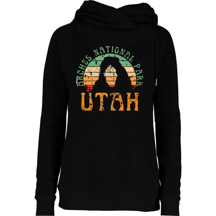 Arches National Park Utah Desert Arch Retro Sunset Vintage Womens Funnel Neck Pullover Hood