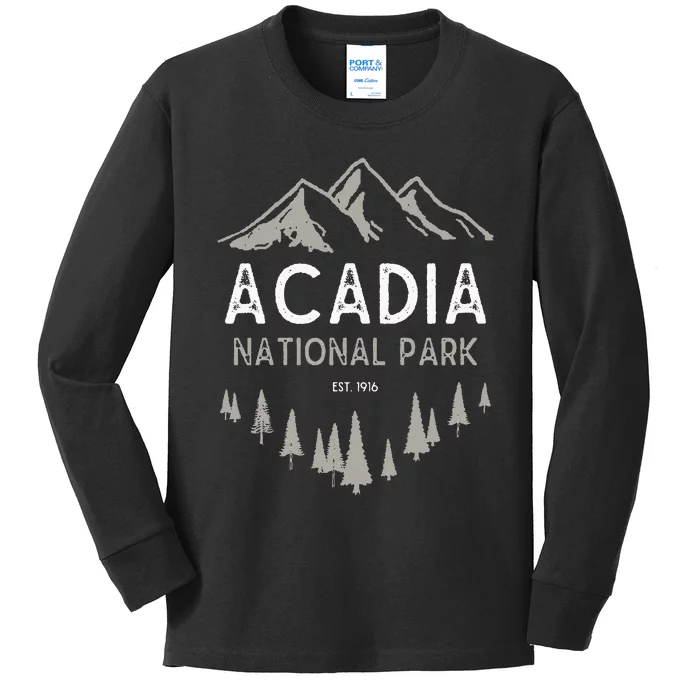 Acadia National Park Est 1916 Vintage Maine Kids Long Sleeve Shirt