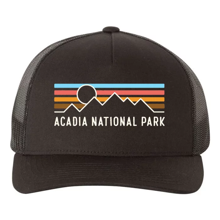 Acadia National Park Retro Mountain Lines Camping Souvenir Yupoong Adult 5-Panel Trucker Hat