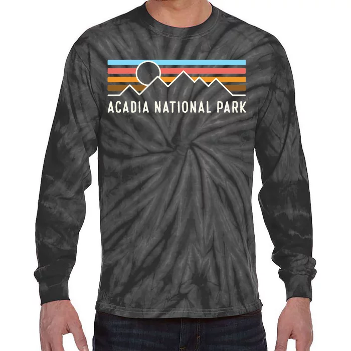 Acadia National Park Retro Mountain Lines Camping Souvenir Tie-Dye Long Sleeve Shirt