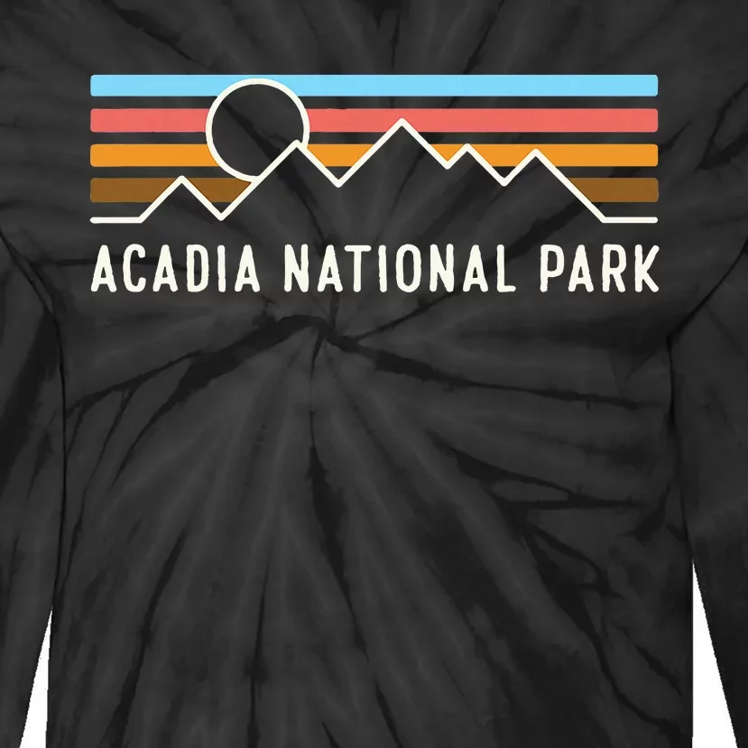 Acadia National Park Retro Mountain Lines Camping Souvenir Tie-Dye Long Sleeve Shirt