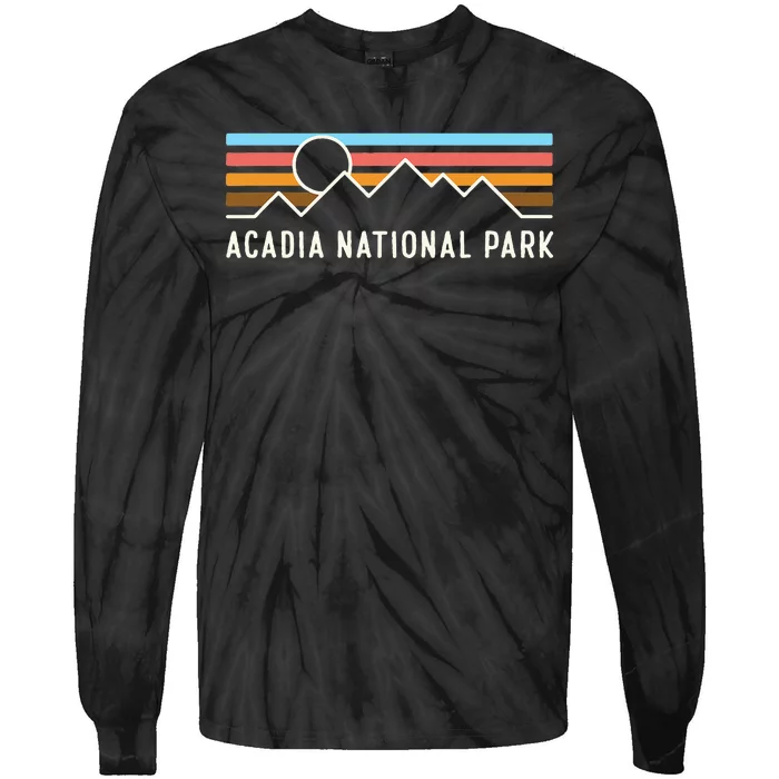 Acadia National Park Retro Mountain Lines Camping Souvenir Tie-Dye Long Sleeve Shirt