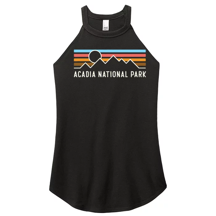 Acadia National Park Retro Mountain Lines Camping Souvenir Women’s Perfect Tri Rocker Tank