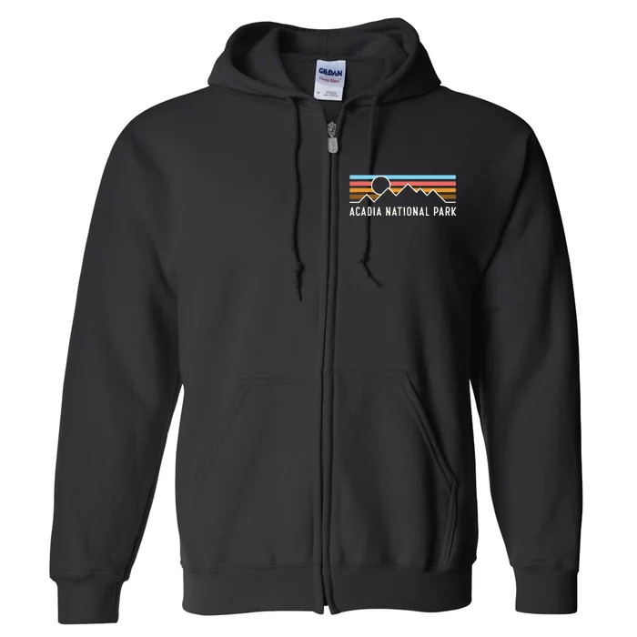 Acadia National Park Retro Mountain Lines Camping Souvenir Full Zip Hoodie