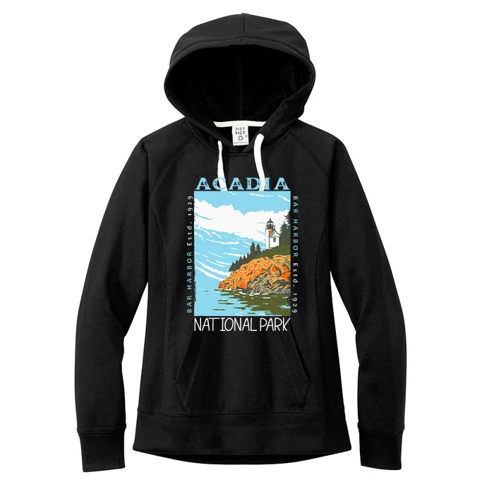 Acadia National Park Bar Harbor Maine Vintage Women's Fleece Hoodie