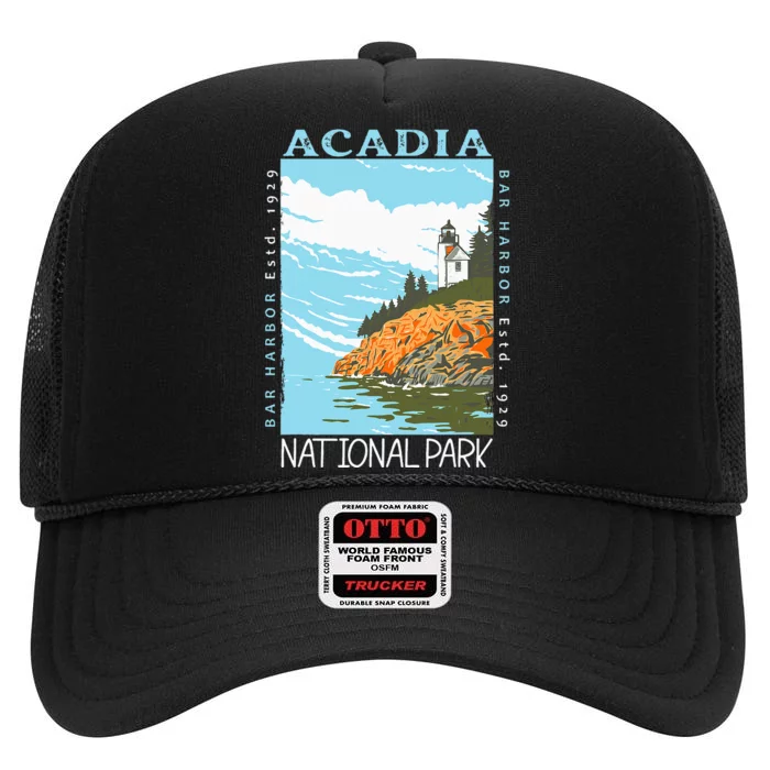 Acadia National Park Bar Harbor Maine Vintage High Crown Mesh Trucker Hat