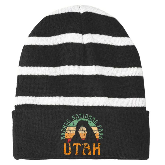 Arches National Park Utah Desert Arch Striped Beanie with Solid Band