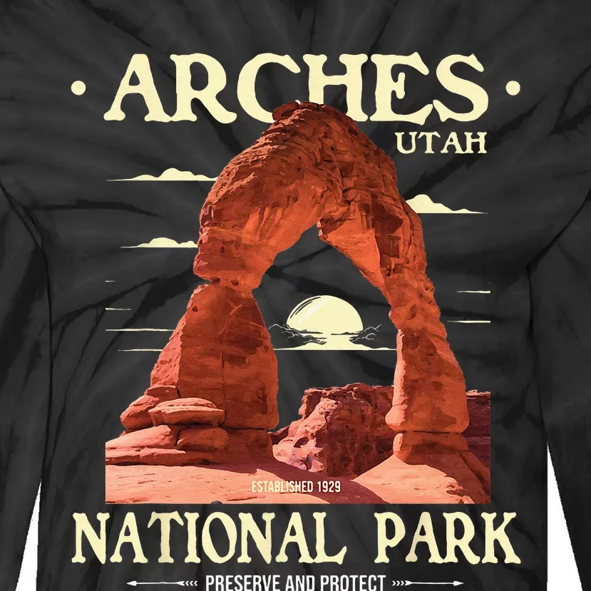 Arches National Park Retro Hiking & Camping Lover Tie-Dye Long Sleeve Shirt