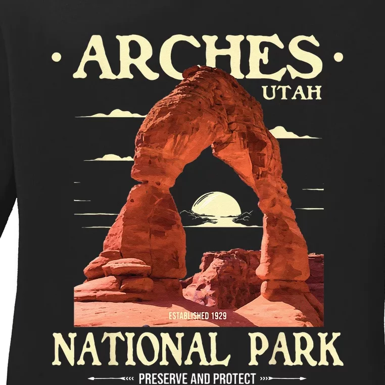 Arches National Park Retro Hiking & Camping Lover Ladies Long Sleeve Shirt