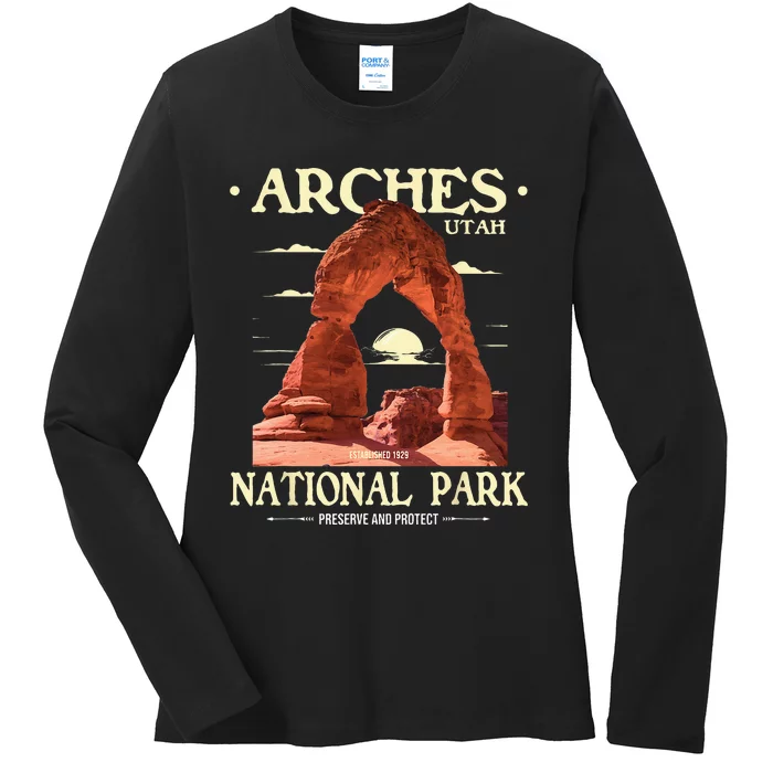 Arches National Park Retro Hiking & Camping Lover Ladies Long Sleeve Shirt