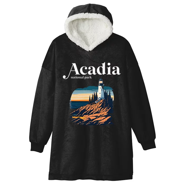 Acadia National Park Maine Retro Style Hooded Wearable Blanket