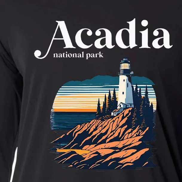 Acadia National Park Maine Retro Style Cooling Performance Long Sleeve Crew